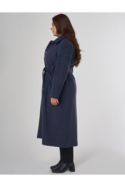 Kayra Felt Coat with Belt Navy Blue