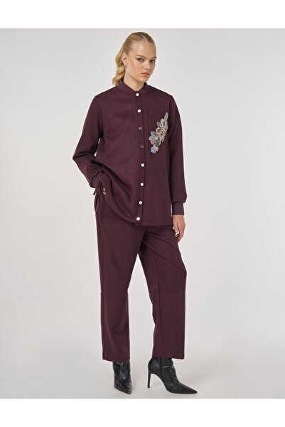 Kayra Embroidered Suede Tunic Dark Burgundy