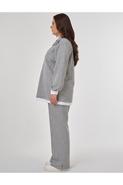 Kayra Brooched Relaxed Fit Double Suit Gray