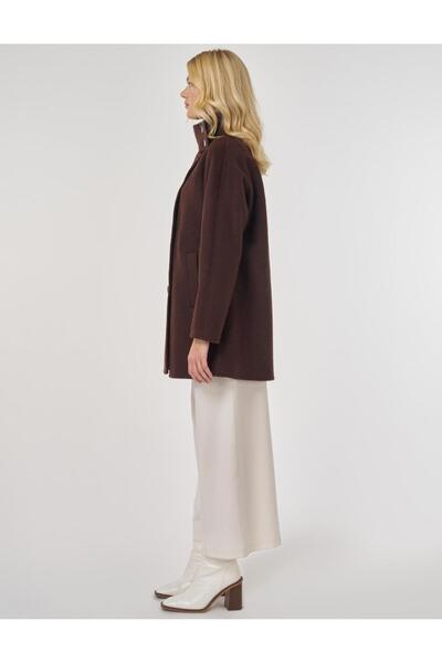 Kayra Mock Neck Short Cashmere Coat Dark Burgundy