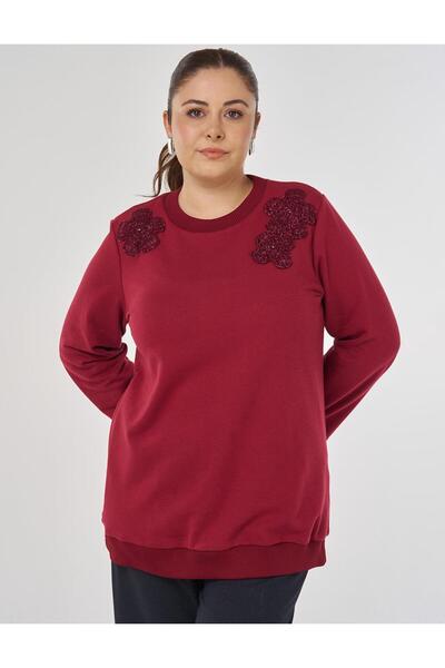 Kayra Appliqued Three Thread Sweatshirt Burgundy