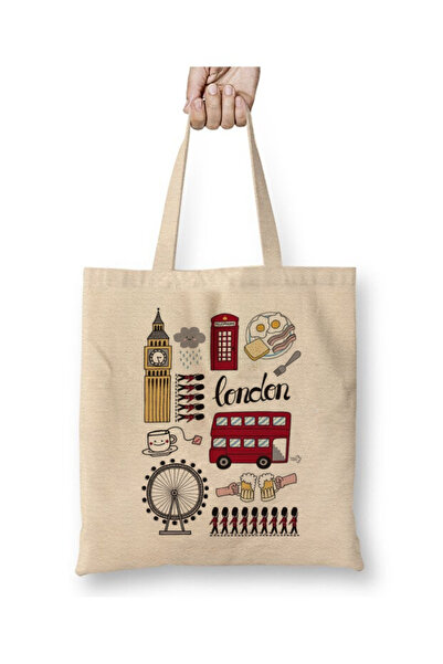 Toyaso Λονδίνο Αγγλία Λονδίνο Δώρο Λευκή υφασμάτινη τσάντα με μακριά λαβή Τσά...