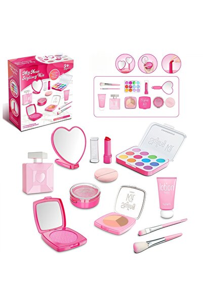 Lullaxx 11pcs Kids Pretend Makeup Toy - Birthday Gift, Non-toxic (3-10Yrs, Laptop Design, Pink)