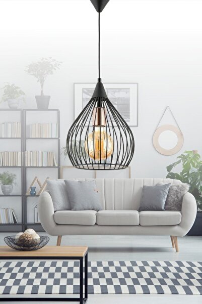 aydın home light Armut Tekli Siyah Sarkıt Avize - Oturma Odası - Salon - Mutf...