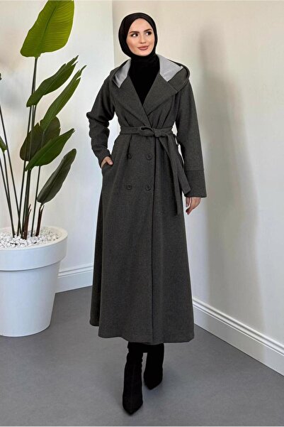 TRENDTESETTÜR Women's Gray (Anthracite) Ka Hooded Coat with Detachable Collar t 4326