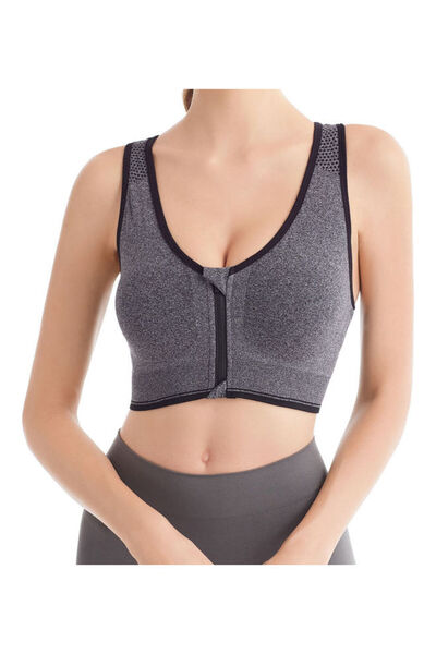 DOMEET Front Zipper Breathable Wireless Yoga Bra Grey
