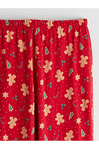 LC Waikiki Red Elastic Waist New Year Themed Women's Pajama Bottoms