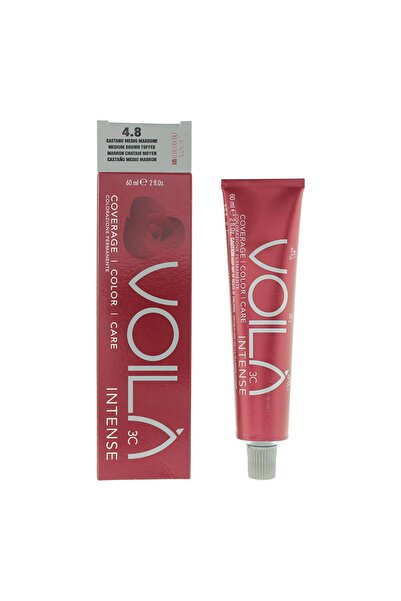 Intercosmo , Voil�� 3C Intense, Aqua, Permanent Hair Dye, 4.8 Medium Brown Toffee, 60 ml