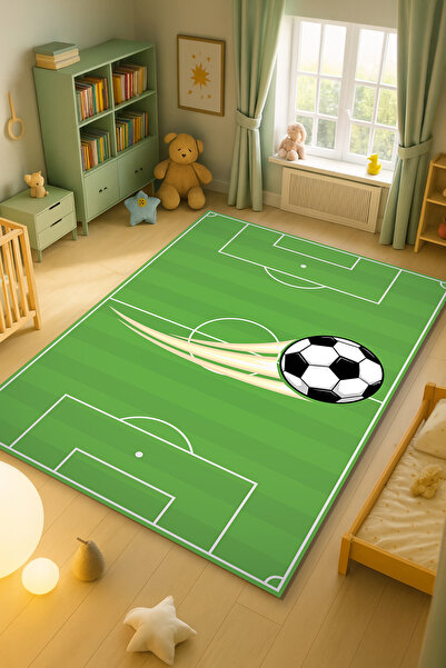 Kessy Home Studio Futbol Sahası Desenli Çocuk Oda Halısı Makinede Yıkanabilir...