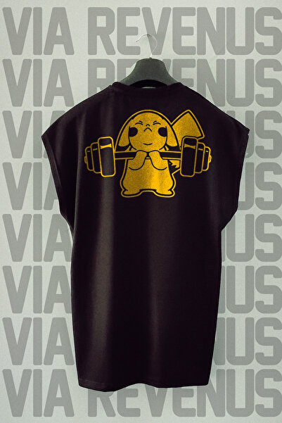 Vordevia Pikachu Gym Fitness Sırt cu imprimeu Sıraze Zero Kollu bumbac 100% Spor tricou