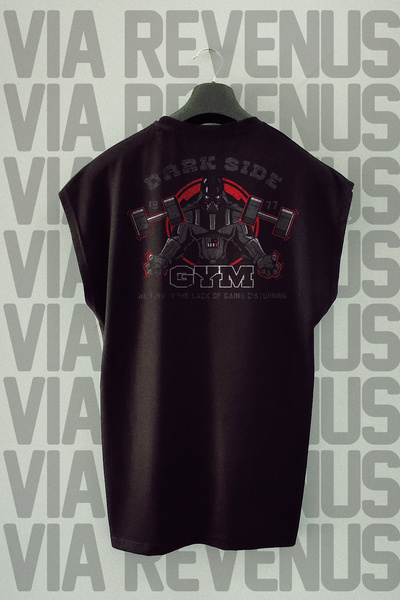Vordevia Darkside Gym Tricou sport fără mâneci cu imprimeu pe spate 100% bumbac