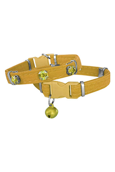 Mestore Markapet Velvet Cat Collar with Stones 20-32 cm Yellow - Sf-Kdftsl-Sr