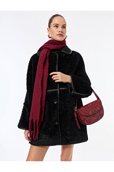 Koton Bonded Coat Oversized Plush Buttoned Pocket Double-Breasted Long Sleeve