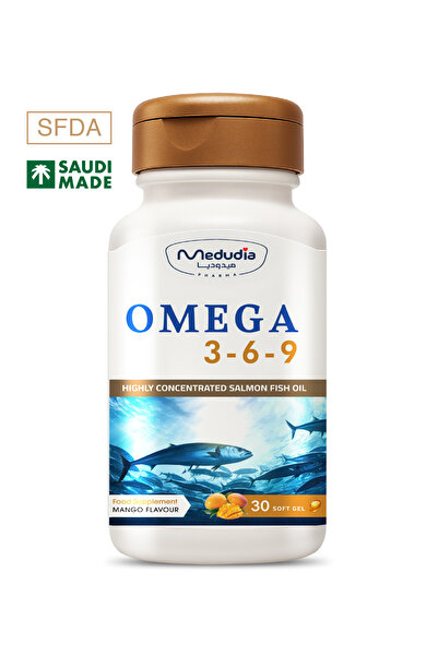 Medudia Pharma Omega 3-6-9 Medodium with fatty acids (EPA, DHA, Linoleic Acid & Oleic Acid) 1.38g / 30 capsules, mango flavor