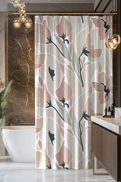 Moud's Bathroom Curtain, Mirror Flowers Patterned Shower Curtain, Bathtub Cur...