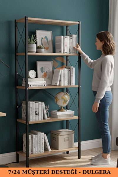DULGERA 5 Raflı Metal Kitaplık – Şık Tasarımlı Çalışma Odası Rafı, Çok Amaçlı...