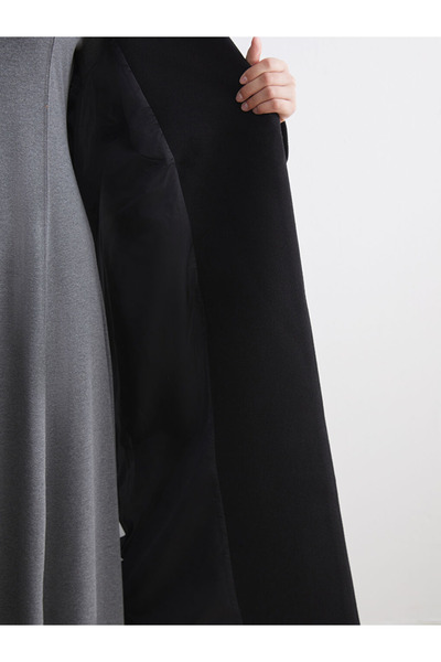 LC Waikiki Modest Black Jacket Collar Women's Cashmere Coat