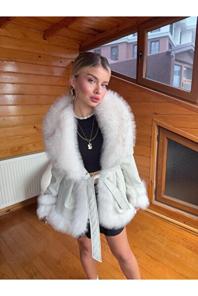 Lunaa store Kürk detaylı deri lolita krem