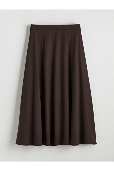 LC Waikiki Fusta evazată maro cu fermoar în talie