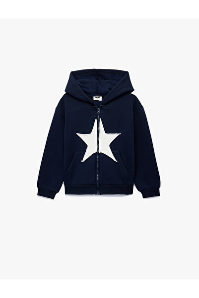 Koton Hanorac cu mânecă lungă, cu model de stele, cu fermoar, cu căptușeală d...