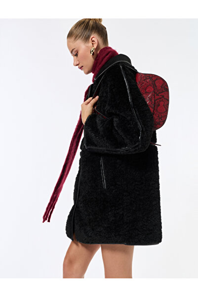 Koton Bonded Coat Oversized Plush Buttoned Pocket Double-Breasted Long Sleeve