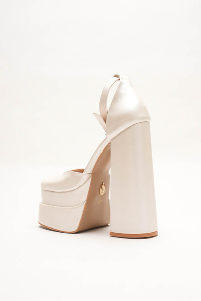 Ayakkabı Ateşi Skin Double Platform Thick Heeled Women's Shoes - Ankle-Tied Blunt Toe Evening Dress