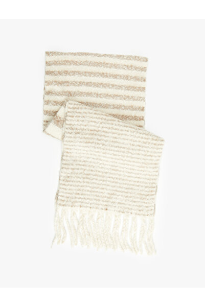 Koton Striped Soft Textured Tasseled Long Scarf
