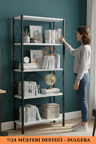 DULGERA 5 Raflı Metal Kitaplık – Şık Tasarımlı Çalışma Odası Rafı, Çok Amaçlı...