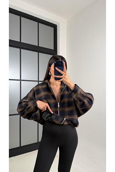Gaus Brown Plaid Lined Bomber Jacket Gaus-00810