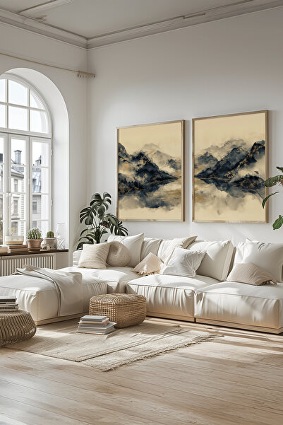 STARYUNA Set of 2 Paintings with Wooden Frame and Watercolor Effect Mountain View Yuna445