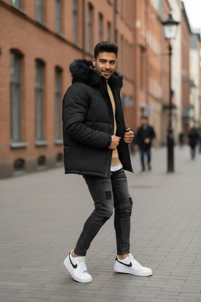 dehaine Men's fur jacket, detachable hood, A2333