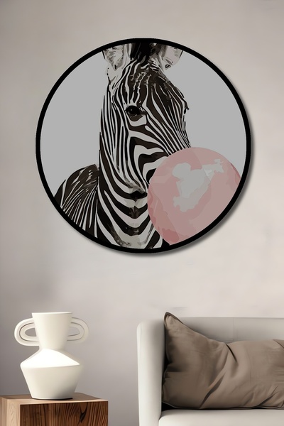 aylintac Çerçeve Görünümlü Dekoratif Ahşap Yuvarlak Zebra Sakız Patlatırken T...