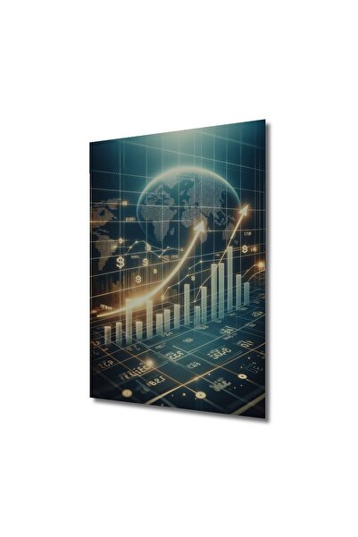 ASİL TİCARET Dekoratif Ahşap Kare Küresel Finans Yükselişi Tablosu Ev/Ofis/İşyeri/Salon/Mutfak/Banyo Tablo
