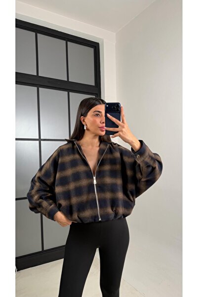 Gaus Brown Plaid Lined Bomber Jacket Gaus-00810