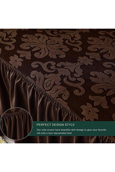 Bukela Classic Stretch Sofa Cover with Ruffled Skirt, Universal Jacquard Damask (Chocolate, 80-120 c