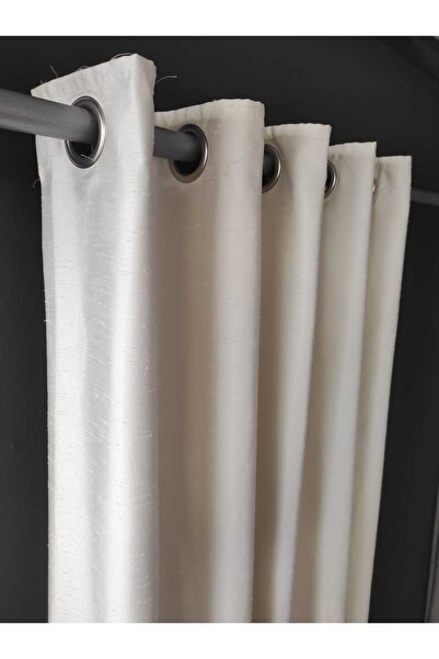 Evcimenhome Θερμομονωμένη λινό ρουστίκ κουρτίνα με μεταλλικά οπήκοι 170cmx225cm σατινέ κρεμ