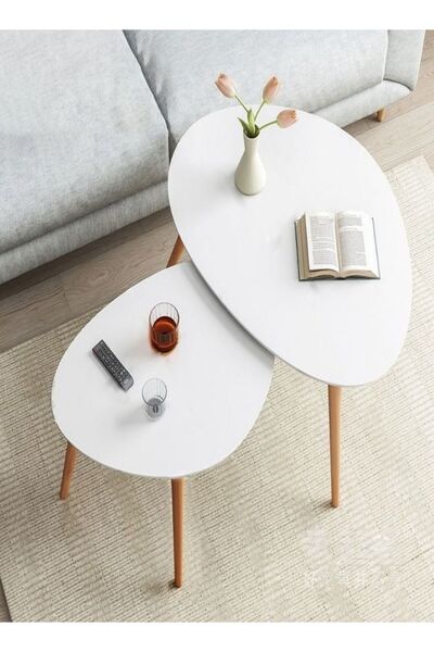 Raffine 2-Piece Drop Shaped Wooden Coffee Table Set White