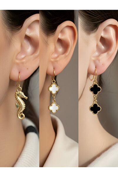 TURBİJ طقم أقراط نسائية مكون من 3 قطع مع رمزات عصرية