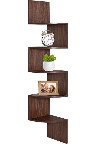 GREENCO أرفف زاوية مثبتة على الحائط من 5 طبقات بلمسة نهائية من خشب الجوز