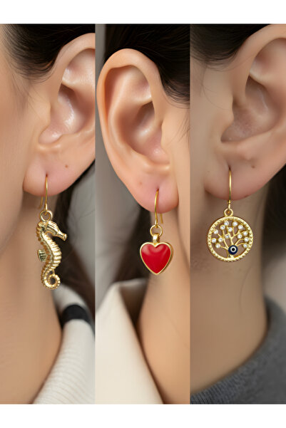 TURBİJ طقم أقراط نسائية مكون من 3 قطع مع رمزات عصرية