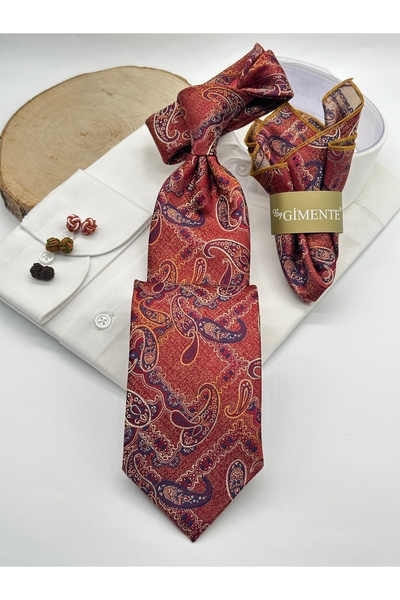 Gutiero ربطة عنق كلاسيكية بنمط شال برتقالي داكن مع منديل