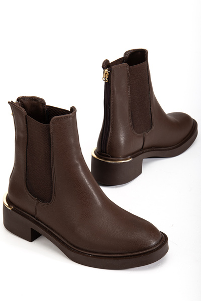 RİSSOLİ Γυναικείες μπότες με φερμουάρ στην πλάτη με λεπτομέρεια από λάστιχο σε καφέ χρώμα