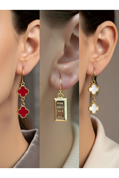 TURBİJ طقم أقراط نسائية مكون من 3 قطع مع رمزات عصرية