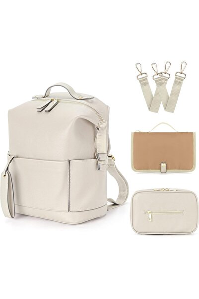 Generic Stylish Diaper Backpack, Leather Diaper Bag Organizer with Diaper Cha...