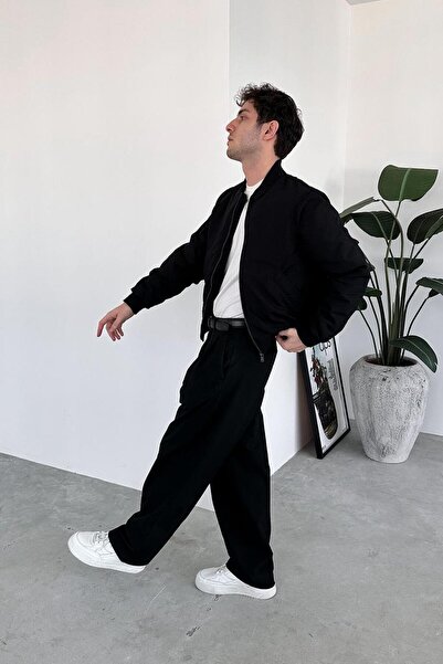 HAFKAGİYİM Black Bomber Jacket with Elastic Waist