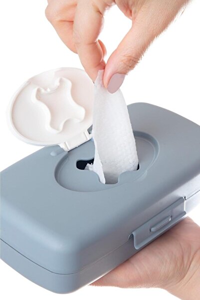 Babyjem علبة مناديل مبللة موزع مناديل مبللة - قابلة لإعادة التعبئة، تعمل بيد واحدة، رمادي