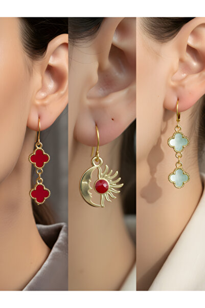 TURBİJ طقم أقراط نسائية مكون من 3 قطع مع رمزات عصرية