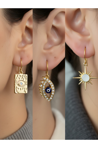 TURBİJ طقم أقراط نسائية مكون من 3 قطع مع رمزات عصرية