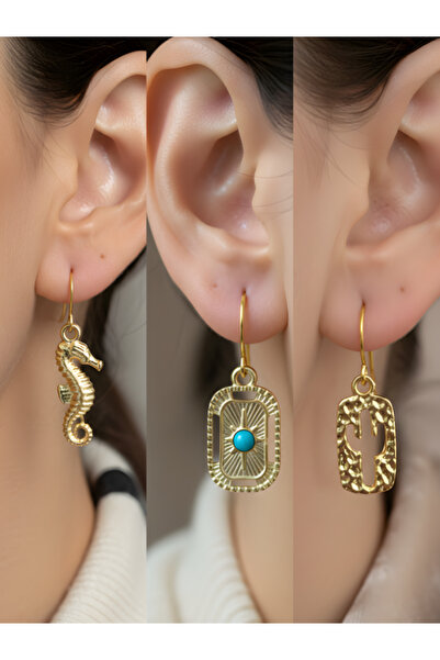 TURBİJ طقم أقراط نسائية مكون من 3 قطع مع رمزات عصرية