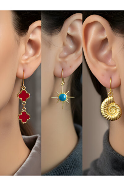 TURBİJ طقم أقراط نسائية مكون من 3 قطع مع رمزات عصرية